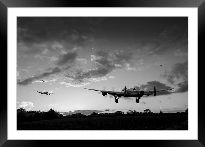 Lancasters taking off at sunset black and white ve Framed Mounted Print by Gary Eason