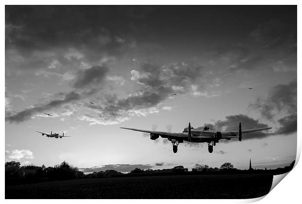 Lancasters taking off at sunset black and white ve Print by Gary Eason