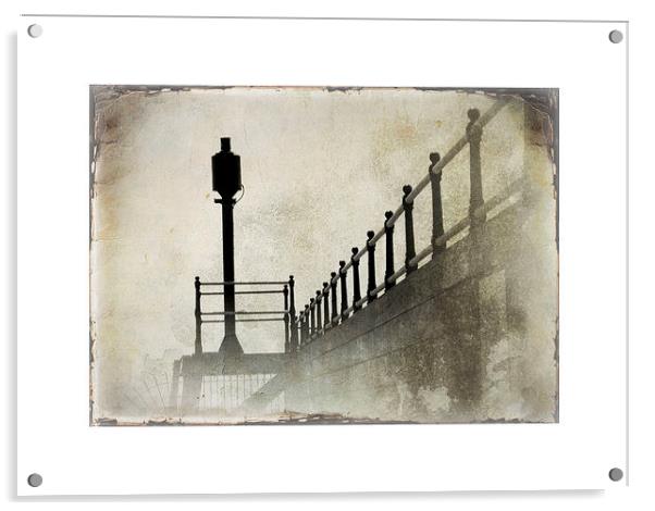 the pier in the fog Acrylic by Heather Newton