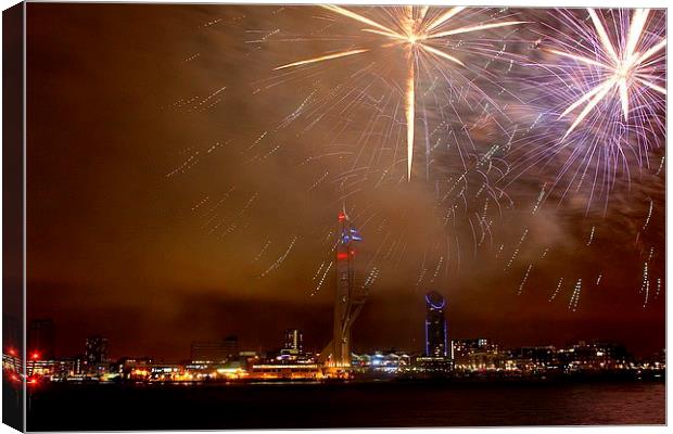 Spinnaker Tower Fireworks Canvas Print by kelly Draper