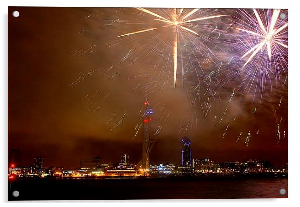 Spinnaker Tower Fireworks Acrylic by kelly Draper