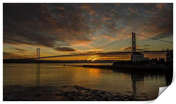 Forth Road Bridge at Sunset Print by Mike Dow