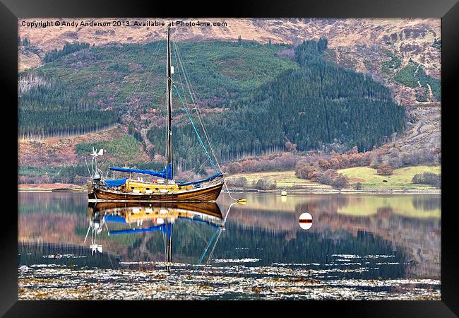 Wooden Yacht Moored By Glencoe Framed Print by Andy Anderson