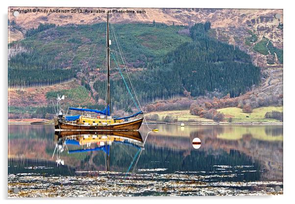 Wooden Yacht Moored By Glencoe Acrylic by Andy Anderson