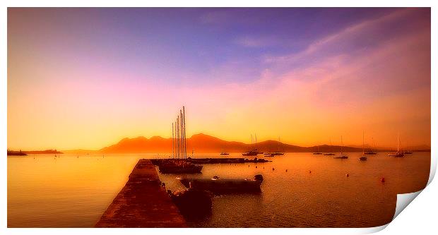 Puerto Pollensa Misty Sun Up Print by Louise Godwin