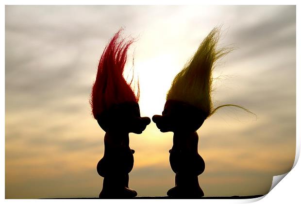 troll lovers in the sunset Print by Helen Cooke
