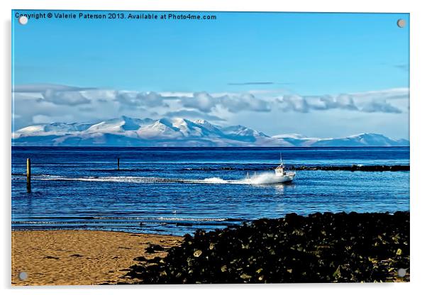 Snow on Arran Hills Acrylic by Valerie Paterson