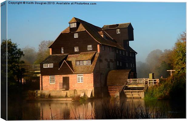 Houghton Mill, misty morning Canvas Print by Keith Douglas
