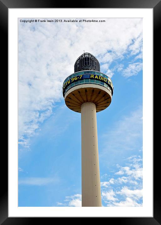 Radio City Tower against a blue sky Framed Mounted Print by Frank Irwin