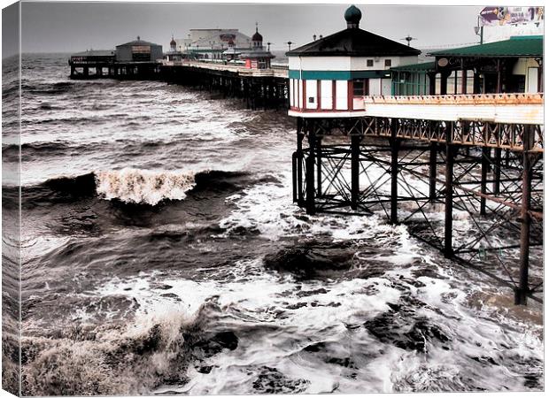 Stormy Pier Canvas Print by Sally Coleman