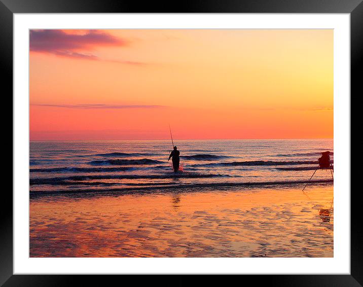 Fishing at Sunset Framed Mounted Print by Sally Coleman