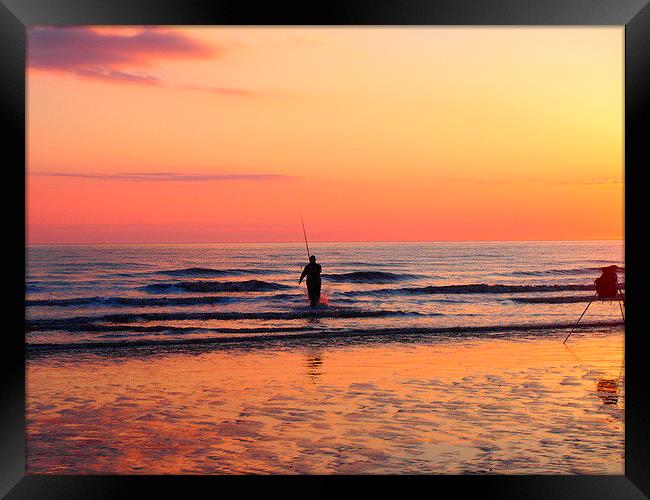 Fishing at Sunset Framed Print by Sally Coleman