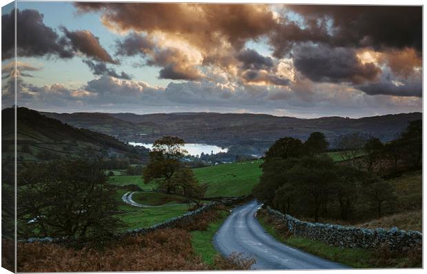 Steep mountain road 'the struggle' at sunset, with Lake Winderme Canvas Print by Liam Grant