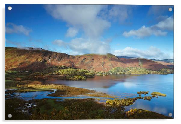 View over Derwent Water to Cat Bells. Acrylic by Liam Grant