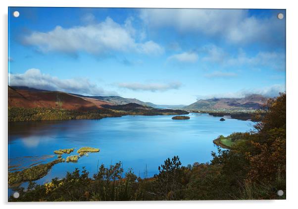 View over Derwent Water to Keswick. Acrylic by Liam Grant