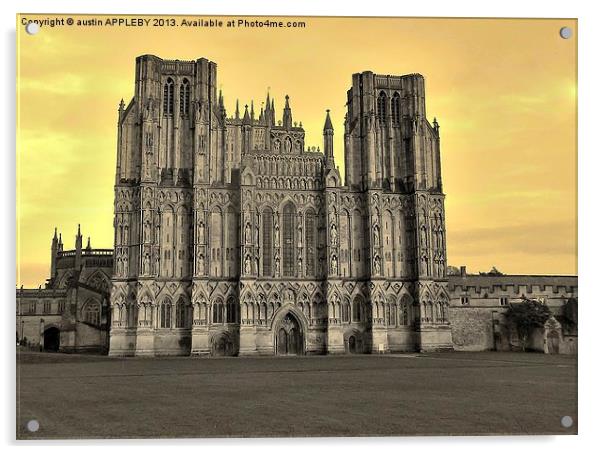 SEPIA WELLS CATHEDRAL WEST FRONT Acrylic by austin APPLEBY