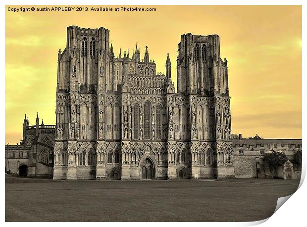 SEPIA WELLS CATHEDRAL WEST FRONT Print by austin APPLEBY