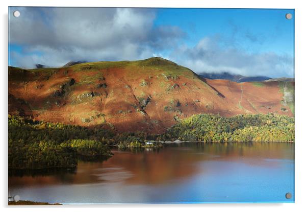 View over Derwent Water to Cat Bells. Acrylic by Liam Grant