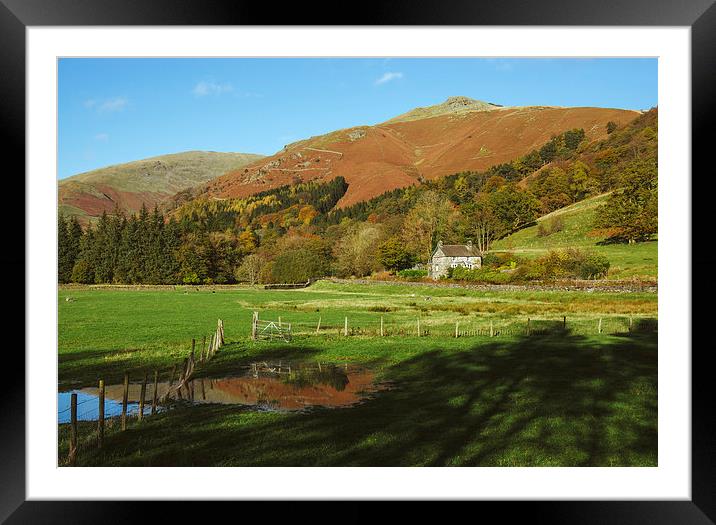 Cottage and flooded field at Grasmere. Framed Mounted Print by Liam Grant