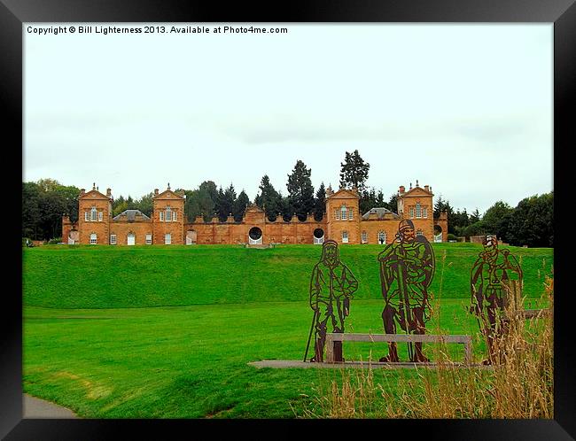 Hunting lodge and statues Framed Print by Bill Lighterness