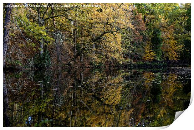 Autumn reflections at Crathes Castle, Banchory Sco Print by Michael Moverley