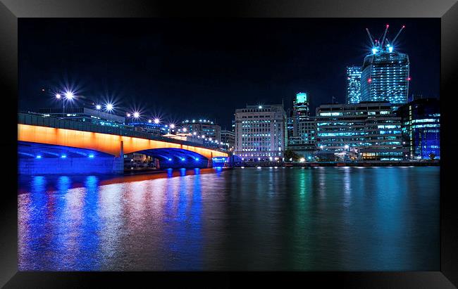 London Bridge and the City at Night Framed Print by John Ly