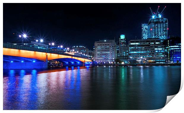 London Bridge and the City at Night Print by John Ly