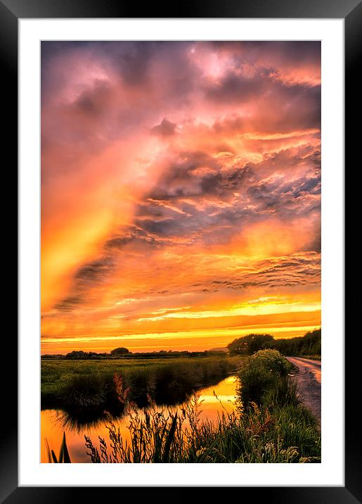 Sunset by Braunton Marsh Framed Mounted Print by Dave Wilkinson North Devon Ph