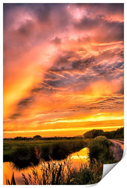 Sunset by Braunton Marsh Print by Dave Wilkinson North Devon Ph
