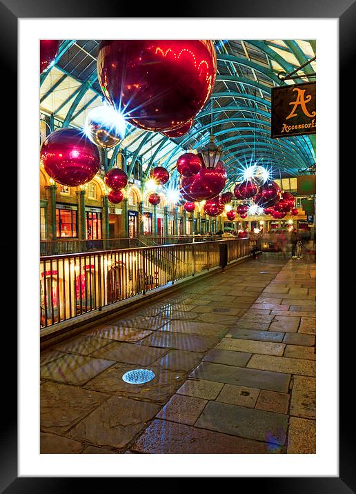Christmas Lights & Decorations at Covent Garden Framed Mounted Print by John Ly