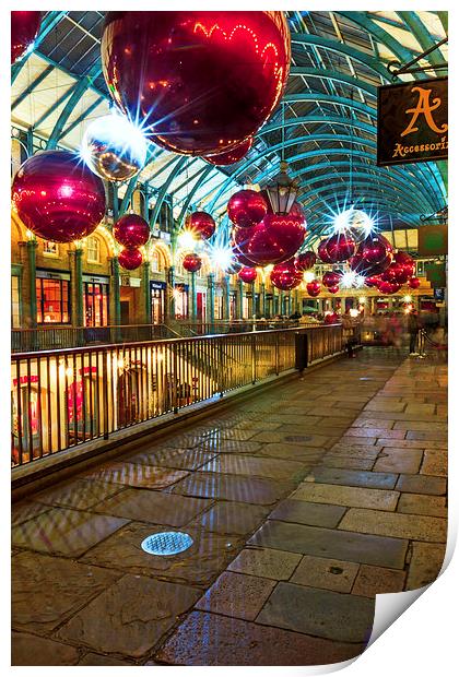 Christmas Lights & Decorations at Covent Garden Print by John Ly