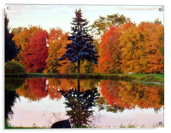 Reflections on the pond. Acrylic by Jeffrey Evans