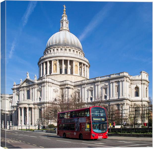 Iconic Red Bus at St Paul's Canvas Print by Keith Douglas