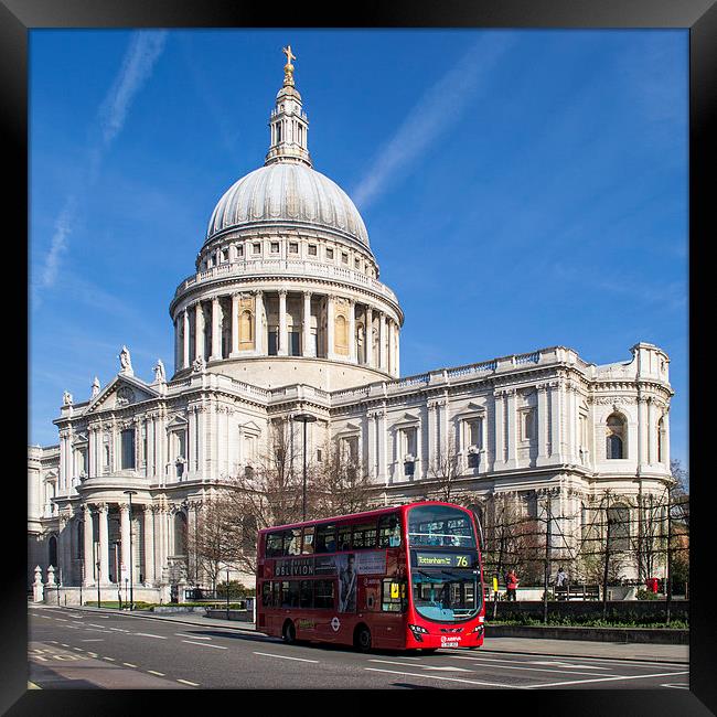Iconic Red Bus at St Paul's Framed Print by Keith Douglas