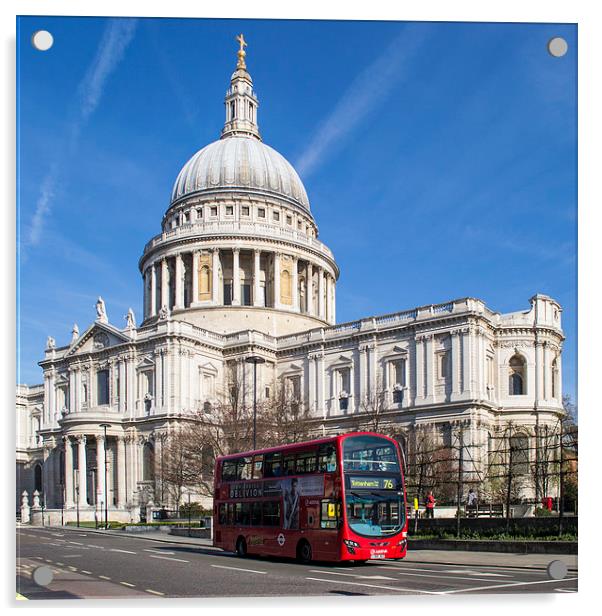 Iconic Red Bus at St Paul's Acrylic by Keith Douglas