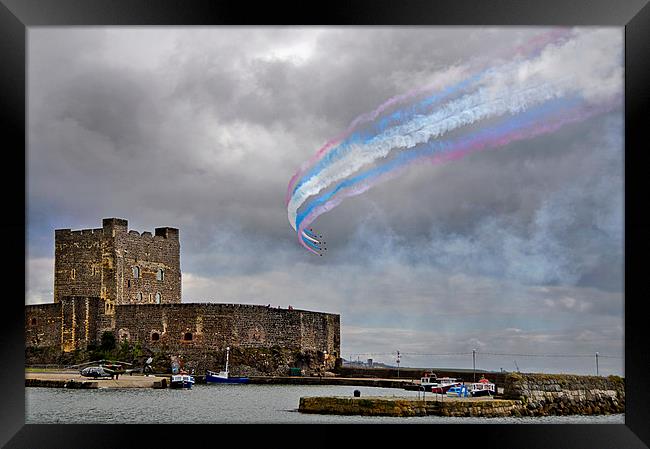 Carrickfergus Castle & The Red Arrows Framed Print by Peter Lennon