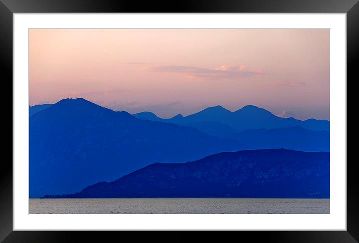 Lake Garda at sun down Framed Mounted Print by Peter Lennon