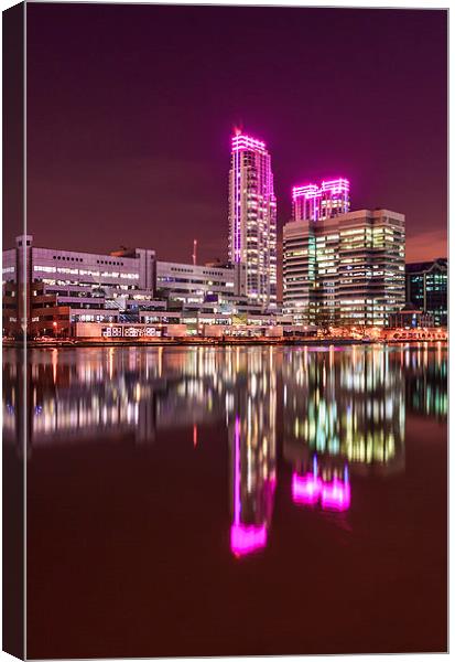 Pink lights at Canary Wharf Canvas Print by John Ly