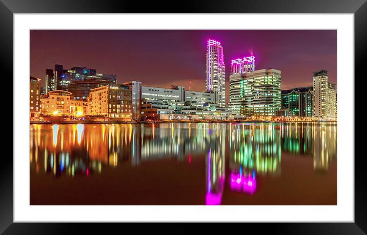 Pink Glow at Canary Wharf Framed Mounted Print by John Ly