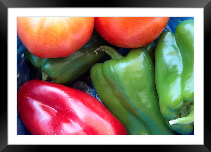 Fresh Peppers and Tomatoes Framed Mounted Print by Steve Outram