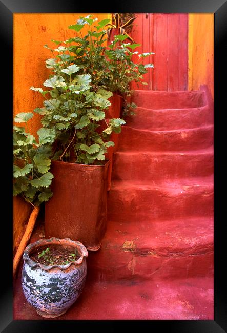 Blue vase, Red Steps. Crete Framed Print by Steve Outram