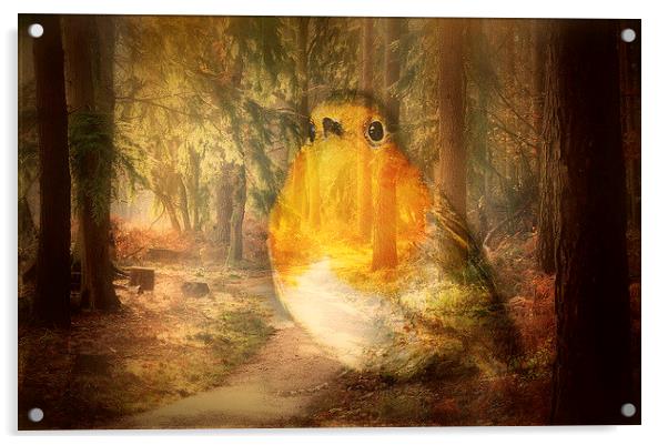 Robin In The Woods Acrylic by Louise Godwin