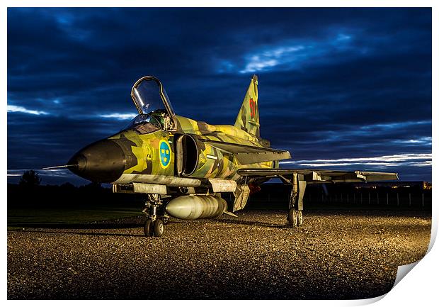 SAAB Viggen - Lit Up Print by Keith Campbell