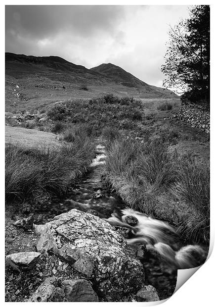 Cinnerdale Beck above Crummock Water with Whiteles Print by Liam Grant
