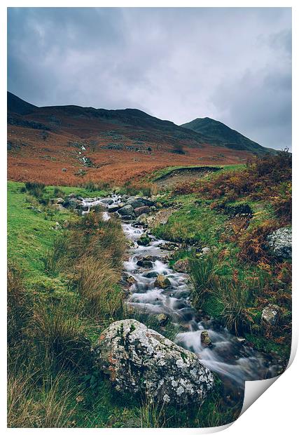 Cinnerdale Beck with Whiteless Pike beyond. Print by Liam Grant