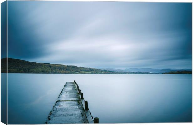 Jetty on Lake Windermere with Langdale Pikes beyond. Canvas Print by Liam Grant