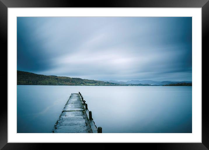 Jetty on Lake Windermere with Langdale Pikes beyond. Framed Mounted Print by Liam Grant