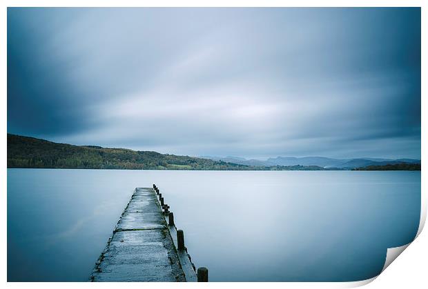 Jetty on Lake Windermere with Langdale Pikes beyond. Print by Liam Grant