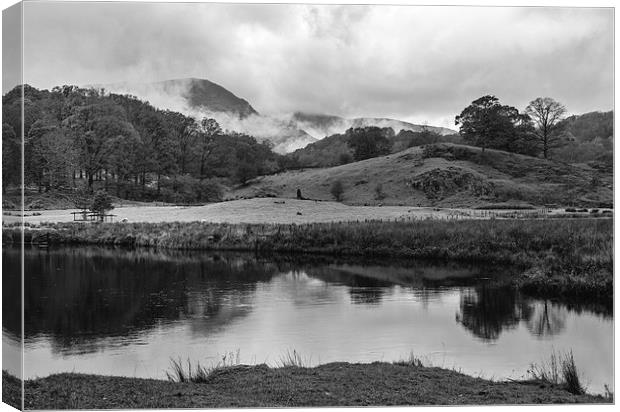 Dramatic sky and reflections on the River Brathay  Canvas Print by Liam Grant