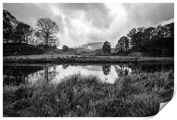 Dramatic sky and reflections on the River Brathay  Print by Liam Grant